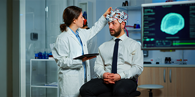 Close-up of surgical instruments on a tray in operating room